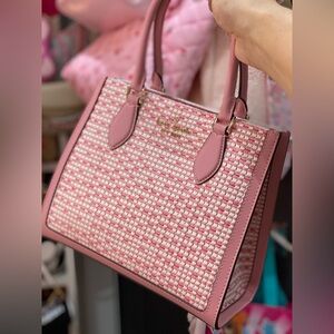 New Kate Spade Pink Straw Tweed small tote Handbag